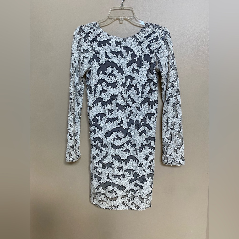 ALEXIS beaded white and black dress